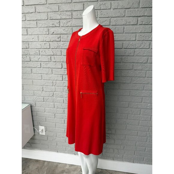 Misook Women Flame Red / Orange Full Front Zip -Up Knit Duster/ Dress Size M - Picture 5 of 9